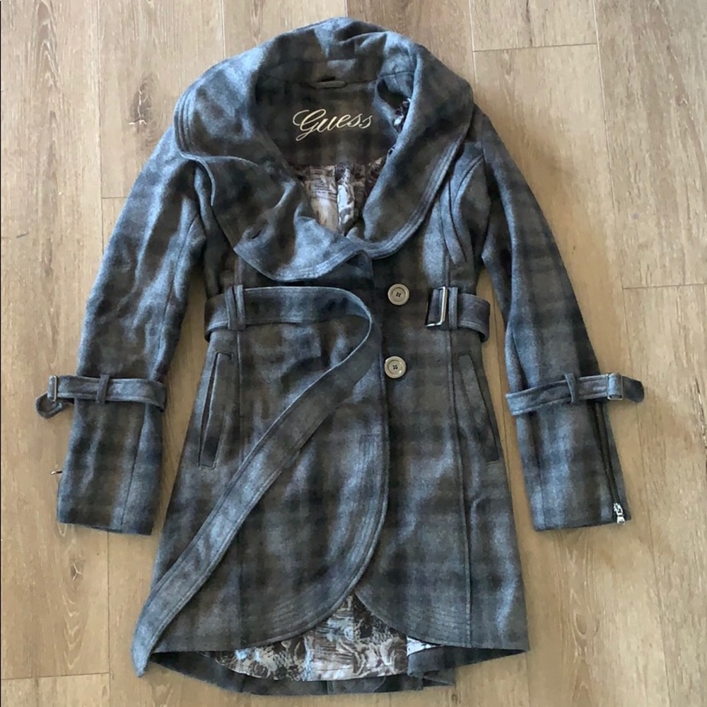 Guess High Waist Tie Wool Jacket Satin Lined